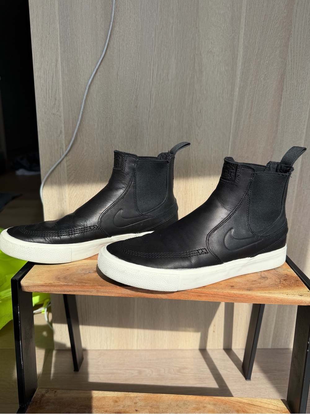 Nike Men’s Black Leather High-Top Sneakers with White Sole